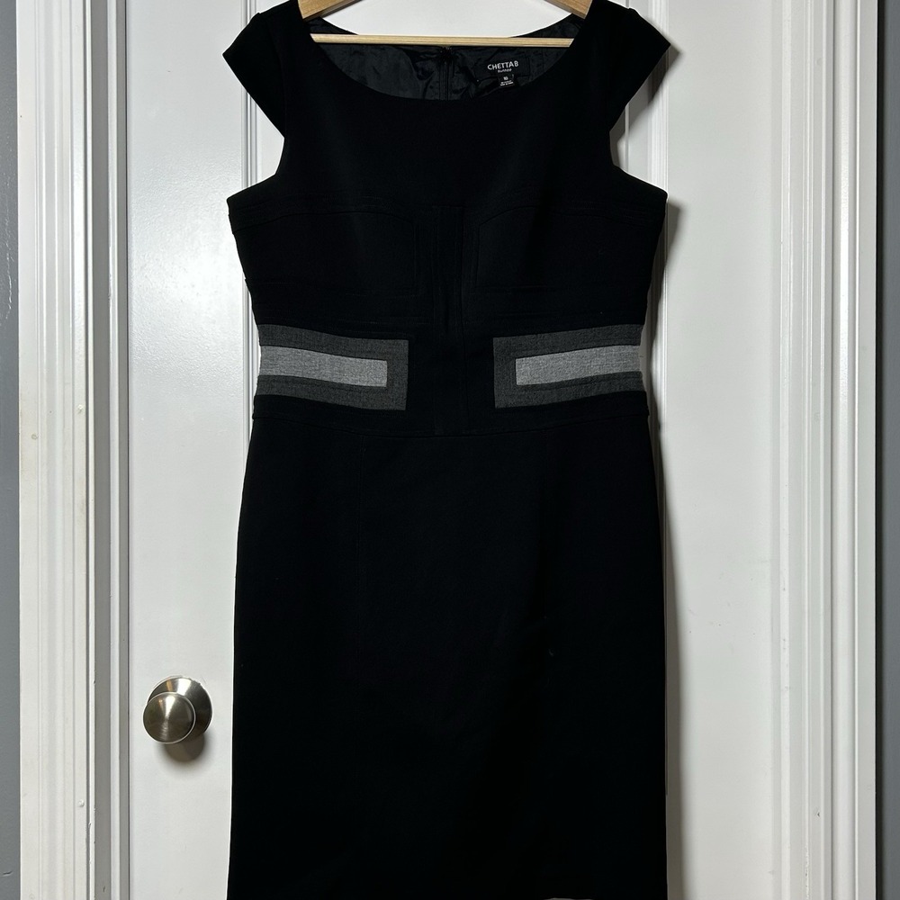 Chetta B Sunhee Black Charcoal Colorblock Fitted Sheath Dress Office Siren Style